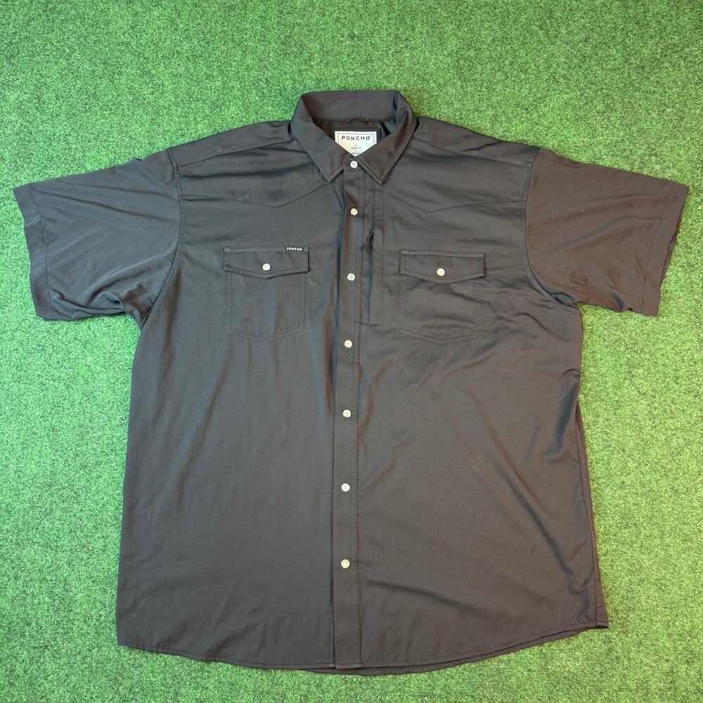 Poncho Outdoors Men's XL Black Western Shirt Short Sleeve Pearl Snap Dual Pocket